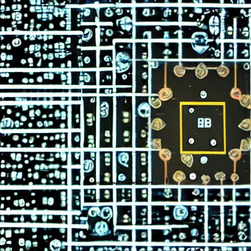 Image similar to polarized light photomicrograph of cutting edge biocybernetic circuit interface