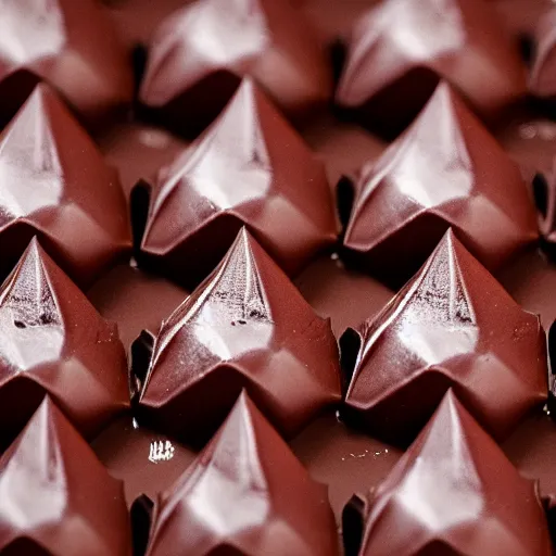 Image similar to dark chocolates shaped like houses, macro photo