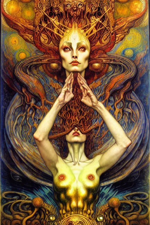 Image similar to Divine Chaos Engine by Karol Bak, Jean Delville, William Blake, Gustav Klimt, and Vincent Van Gogh, symbolist, visionary