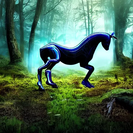 Prompt: the horror in the woods, the world’s greatest drawing of a frog, 4000 meters above the bottom of the ocean, cinematic, hyper realism, high detail, octane render, unreal engine, 8k, vibrant color!, Corpse Bridegroom of the Spring, the gleaming guardian of the meadow!!!, A synthwave horse inspired by Tron!, by dom qwek and andrea chiampo