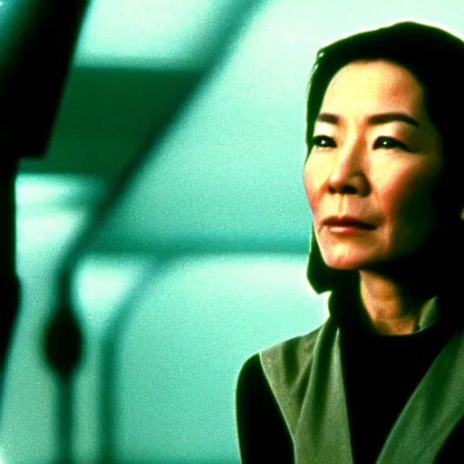 Image similar to portrait of michelle yeoh playing as luke sywalker in star wars ( 1 9 7 7 ) sharp focus, shallow depth of field, 4 k editorial photograph, cinematic lighting