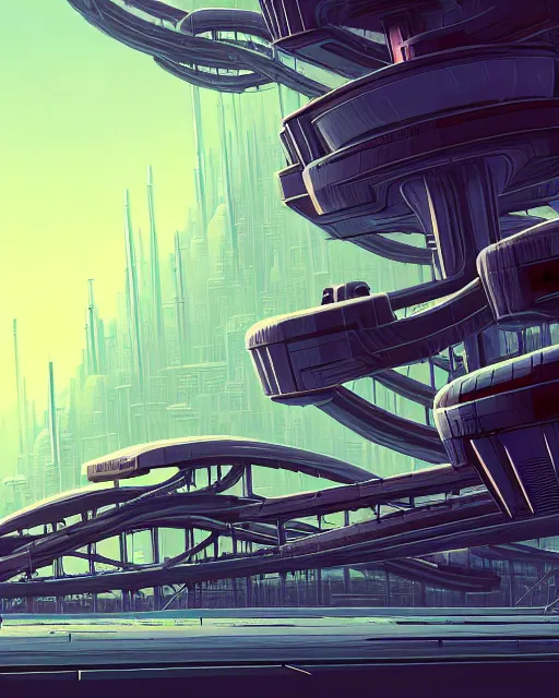 Prompt: simplicity, a roller coaster made out of simple weird organic creatures, in the style of a streamlined asymmetrical spaceship, bleak apocalyptic environment, by dan mumford, yusuke murata, makoto shinkai, ross tran, cinematic, unreal engine, cel shaded, featured on artstation, pixiv