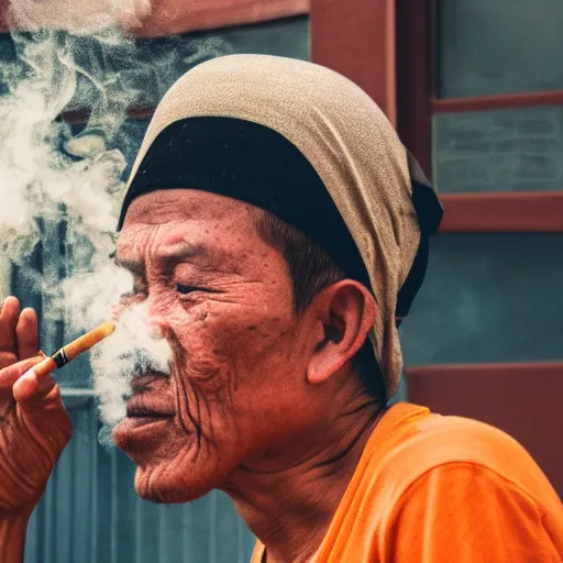 Prompt: a photo of a Malaysian smoking