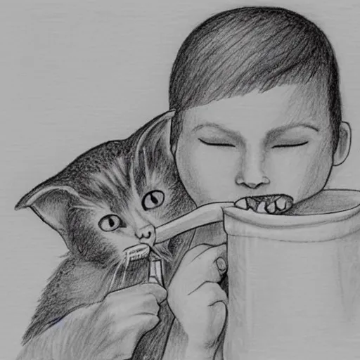 Image similar to poor kids drawing of a cat drinking milk