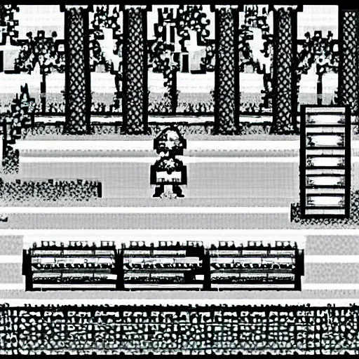 Prompt: screenshot from the gameboy camera dmg gbc photo of a peaceful day at the park. low res 8 - bit chunky monochrome black and green photography. lowres!!