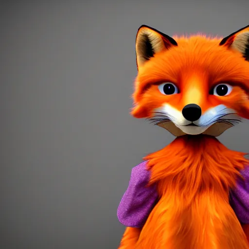 Prompt: majestic art of purple orange red furred anthropomorphic female furry fox wearing a maid dress, 8k resolution, high detail, ULTRA REALISTIC VFX, reflections, post processing