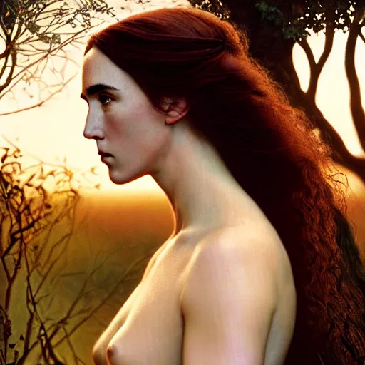 Image similar to photographic portrait of a stunningly beautiful renaissance pre raphaelite female in soft dreamy light at sunset, jennifer connelly, contemporary fashion shoot, by edward robert hughes, annie leibovitz and steve mccurry, david lazar, jimmy nelsson, breathtaking, 8 k resolution, extremely detailed, beautiful, establishing shot, artistic, hyperrealistic, beautiful face, octane render