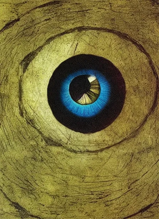 Prompt: color photo of a dragon eye by leonardo davinci