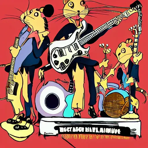 Image similar to rats playing in a rock band inspired by the beatles, slice of life, ghibli and disney animation, 7 0 s art by ken anderson and mel shaw,