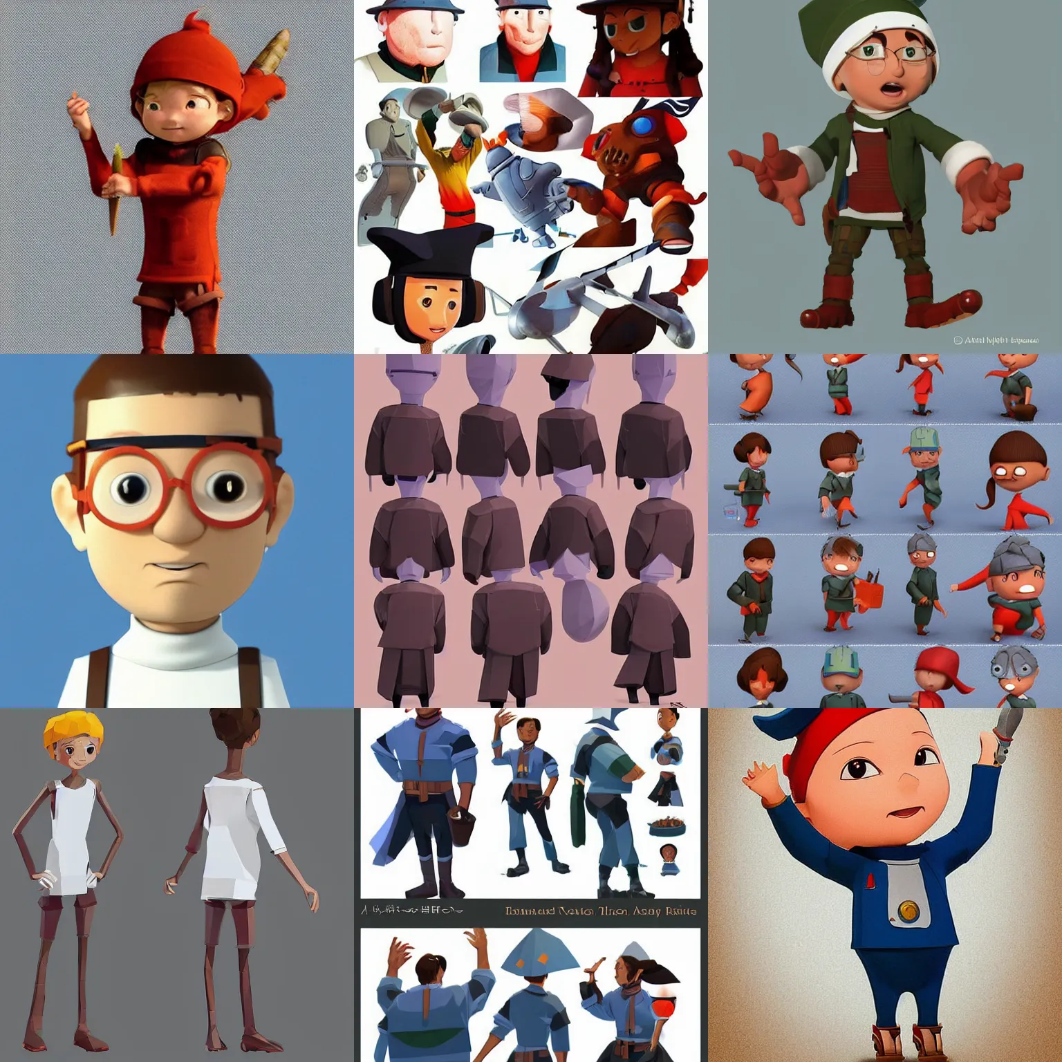 Prompt: a human avatar design for a game, character concept, concept art, character art, white background by richard scarry, pixar, kazuo oga, ghibli, yoshiyuki tomino, n. c. wyeth, aardman animations, otl archer, low poly, simplfied, exaggerated, charicature, stylised, pinterest, artstation