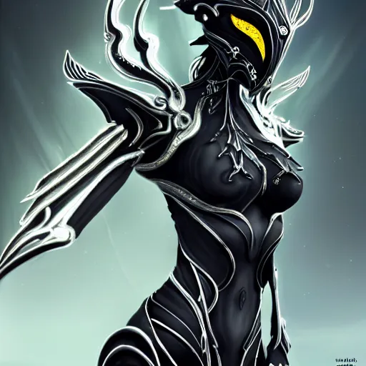 Image similar to highly detailed exquisite fanart, of a beautiful female warframe, but as an anthropomorphic robot dragon, matte black metal armor with white accents, engraved, elegant pose, close-up shot, epic cinematic shot, sharp claws for hands, professional digital art, high end digital art, singular, realistic, captura, DeviantArt, artstation, Furaffinity, 8k HD render