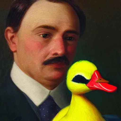 Image similar to a high detail photo of a man with a duck's head wearing a suit, photorealism