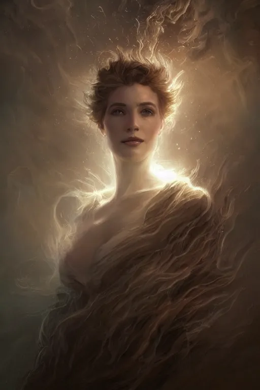 Image similar to dusty wind blowing!!!, dreaming of the void! cinematic volumetric lights, bust portrait, dnd, fantasy, intricate, elegant, highly detailed, digital painting, artstation, concept art, smooth, sharp focus, illustration, art by artgerm and tom bagshaw and greg rutkowski and alphonse mucha