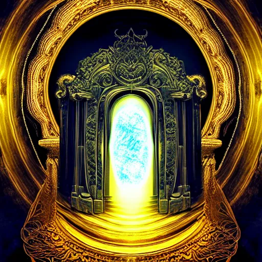 Image similar to majestic portal to another dimension, turbulent image of different time space, filigree details, divine lights, ethereal, sci fi, high detail, intricate, giger and klimt, photo realistic, 8 k