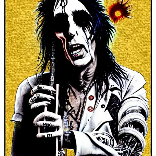 Image similar to graphic illustration, creative design, alice cooper as a punk, biopunk, francis bacon, highly detailed, hunter s thompson, concept art