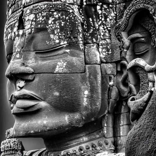 Image similar to angkor thon, asuras, giant, right profile, photorealistic, photography hight quality, sharp, stones, award winning photography, canon, thierry rouzier