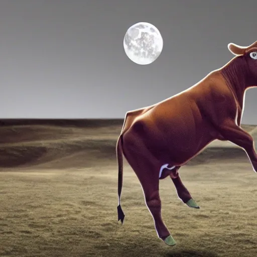 Image similar to A cow jumping of the moon