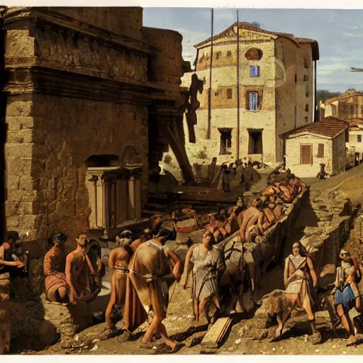 Image similar to roman village during invasion with trojan horse