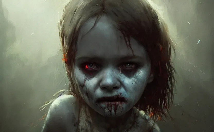 Image similar to a beautiful photo zombie kid, hyper realistic, natural light, concept art, by greg rutkowski, cozy atmospheric and cinematic lighting