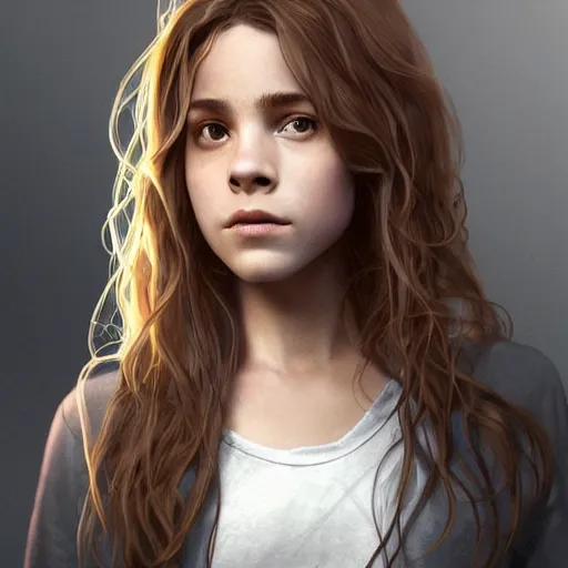 Image similar to hermione granger, au naturel, grey eyes, hyper detailed, digital art, trending in artstation, cinematic lighting, studio quality, smooth render, unreal engine 5 rendered, octane rendered, concept art, smooth, sharp focus, illustration, art by artgerm and greg rutkowski and alphonse mucha and ian sprigger and wlop and krenz cushart