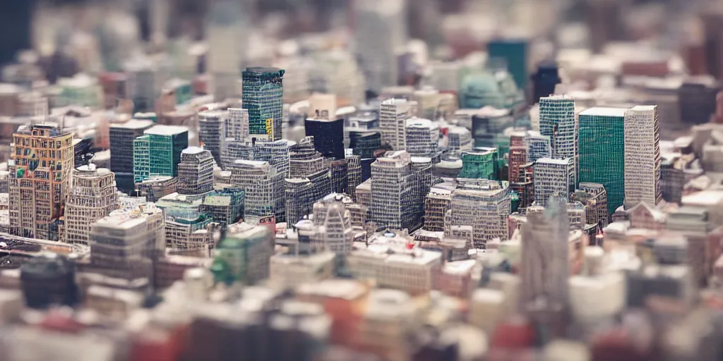 Image similar to a miniature diorama of downtown montreal, macro photography, tilt shift