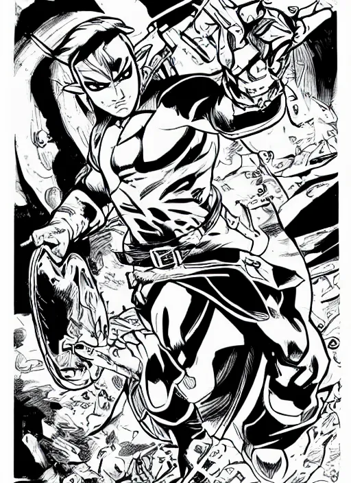 Image similar to link in the comic book style by ed mcguinness, masterpiece ink illustration,