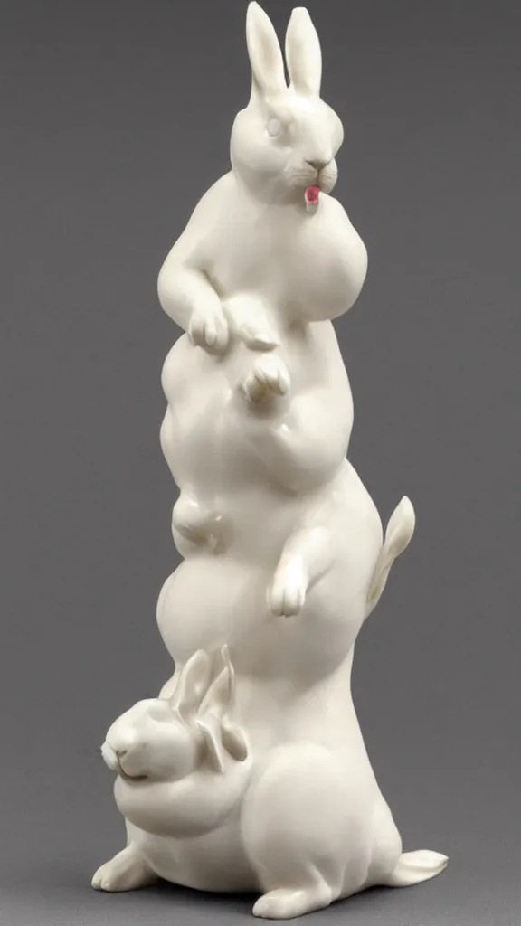 Prompt: a porcelain smoker rabbit statue with a japanese kiseru painted by john singer sargent