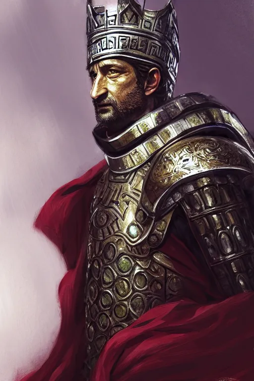 Image similar to a watermelon armor gerard butler as a greek king, greek, intricate, headshot, key visual, conceptart, ambient lighting, highly detailed, digital painting, artstation, concept art, sharp focus, by makoto shinkai and akihiko yoshida and greg manchess