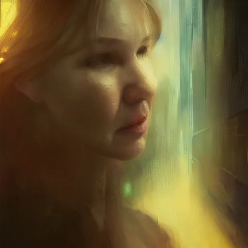 Image similar to renee zellweger, hyperrealistic portrait, bladerunner street, art of elysium by jeremy mann and alphonse mucha, fantasy art, photo realistic, dynamic lighting, artstation, poster, volumetric lighting, very detailed face, 4 k, award winning