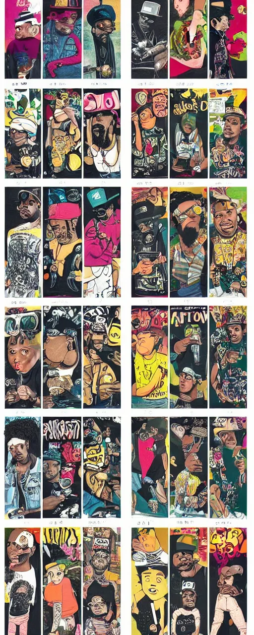 Image similar to evolution timeline from hip hop pants - aesthetic, smooth painting, each individual seeds have ultra high detailed, 4 k, illustration, comical, acrylic paint style, pencil style, torn cosmo magazine style, pop art style, ultra realistic, underrated, by mike swiderek, jorge lacera, ben lo, tyler west