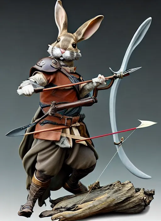 Image similar to a porcelain figurine of a heroic rabbit crossbowman, redwall, greg rutowski and jean baptiste monge, very detailed, epic fantasy concept art