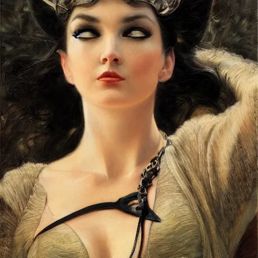 Image similar to detailed potrait ofcatwoman in baroque painting, girl graceful,, painting by gaston bussiere, craig mullins, j. c. leyendecker, lights, art by ernst haeckel, john william godward, hammershøi,,