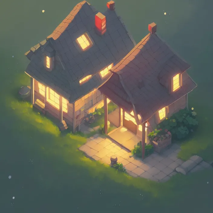 Prompt: isometric tile, a lovely cottage, plain background, cory loftis, james gilleard, atey ghailan, makoto shinkai, goro fujita, studio ghibli, exquisite lighting, clear focus, very coherent, soft painting