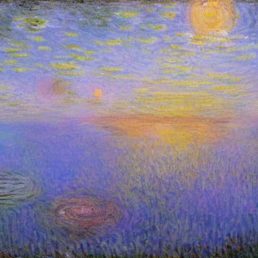 Image similar to painting of an alien invasion apocalypse in the style of Claude Monet