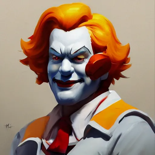 Image similar to greg manchess portrait painting of ronald mcdonald as overwatch character, medium shot, asymmetrical, profile picture, organic painting, sunny day, matte painting, bold shapes, hard edges, street art, trending on artstation, by huang guangjian and gil elvgren and sachin teng