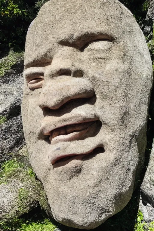 Image similar to dwayne the rock jonhson's face on a boulder as a tourist attraction