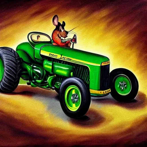 Image similar to hot rod john deere tractor, style of stanley mouse, detailed, lowbrow hot rod art, painting