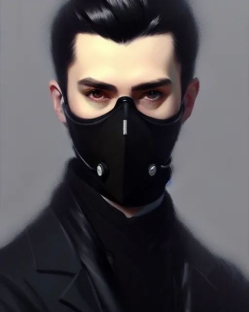 Prompt: a ultradetailed beautiful panting of a european young man wearing black medical mask and black long coat, by ilya kuvshinov, greg rutkowski and makoto shinkai, trending on artstation