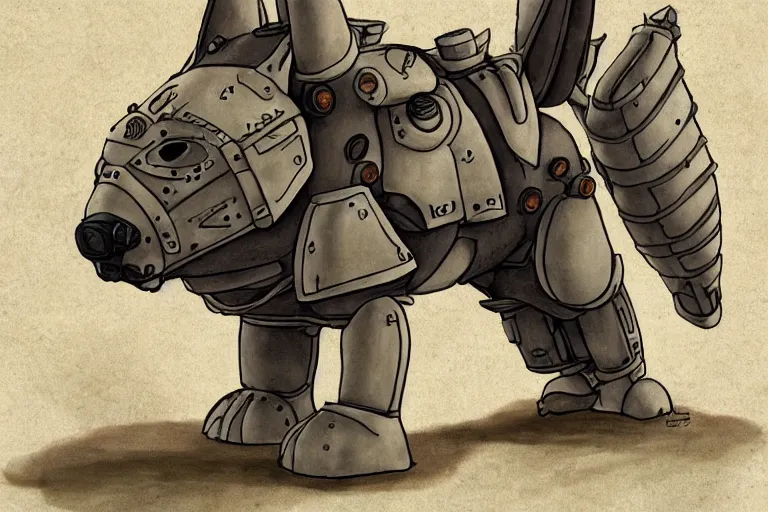 Image similar to heavily armoured mechanical corgi by studio ghibli