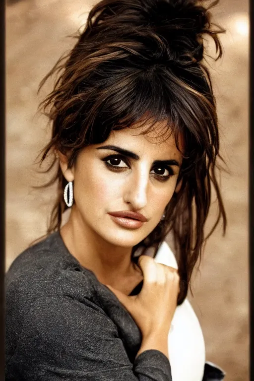 Image similar to photo of penelope cruz, in style of phil borges, mid shot, 3 5 mm, kodak gold 2 0 0