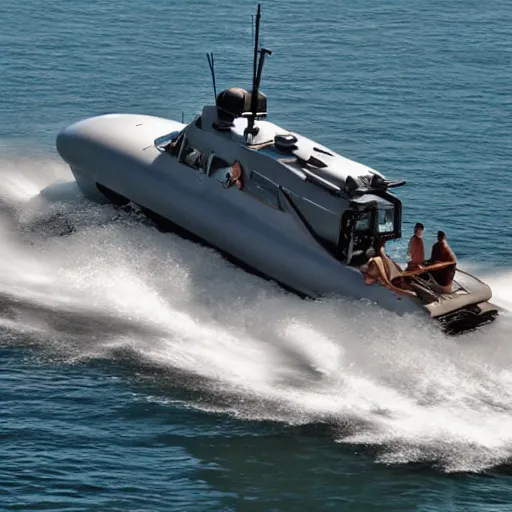 Image similar to speedboat with a M134 Minigun mounted on top of it