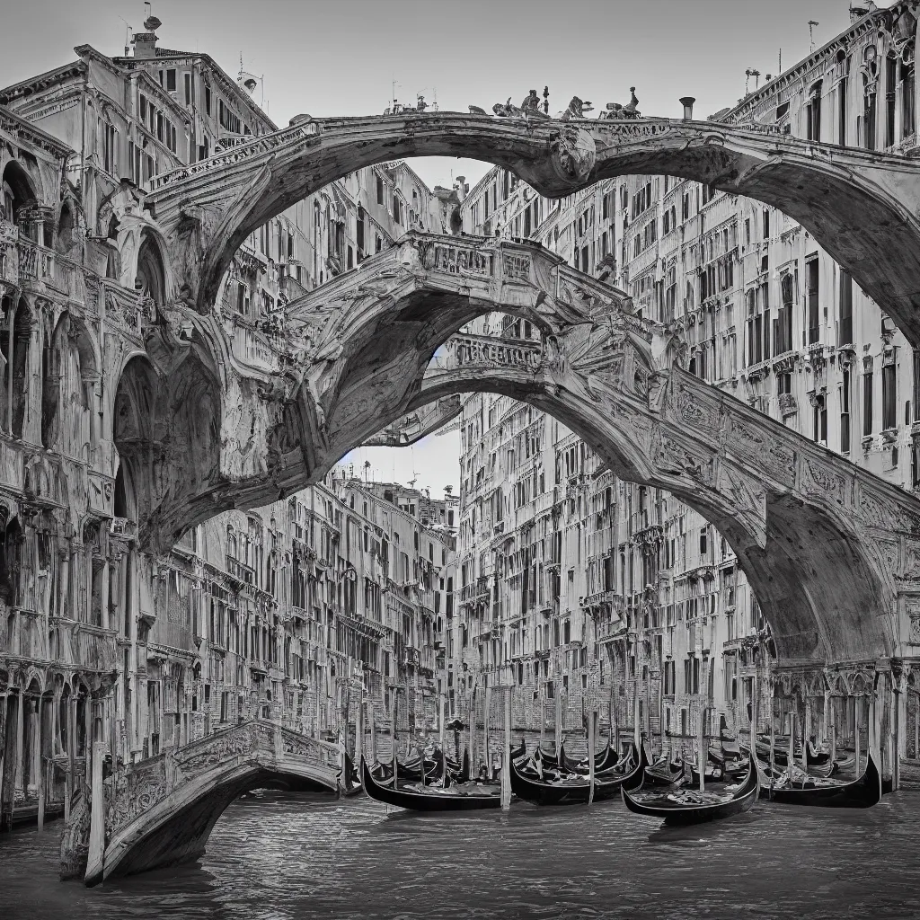 Image similar to wide angle photo of venice bridges by piranesi