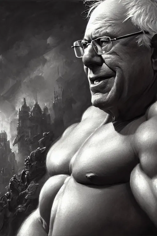 Prompt: portrait of a president bernie sanders posing ultra realistic illustration, a hulking herculean gigachad, bulging muscles, intricate, highly detailed, digital painting, artstation, radiant light, caustics, war hero, concept art, smooth, sharp focus, by gaston bussiere, bayard wu, giger, maxim verehin