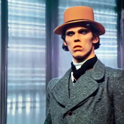 Image similar to Live Action Still of Jerma in A Clockwork Orange, real life, hyperrealistic, ultra realistic, realistic, highly detailed, epic, HD quality, 8k resolution, body and headshot, film still