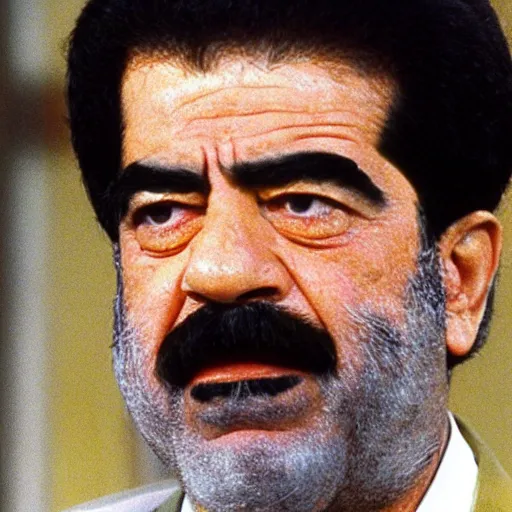 Prompt: A still of Saddam Hussein in a 1980s sitcom