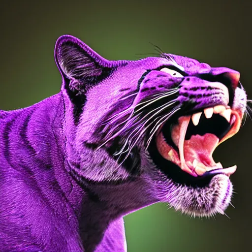 Prompt: closeup of a purple panther roaring at the moon