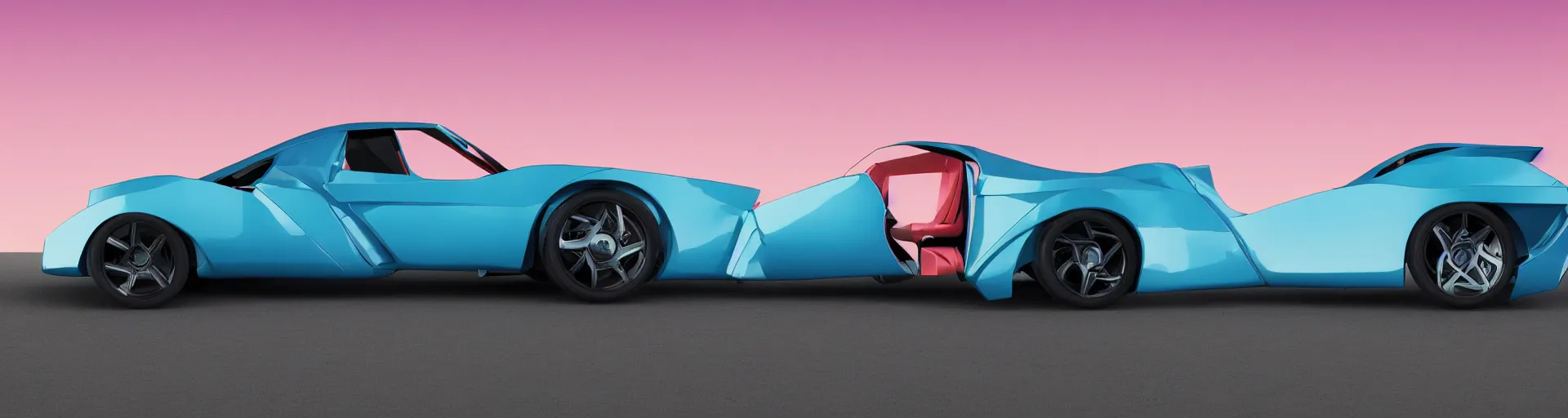 Prompt: side profile of futuristic 80s sports car, synthwave color palette