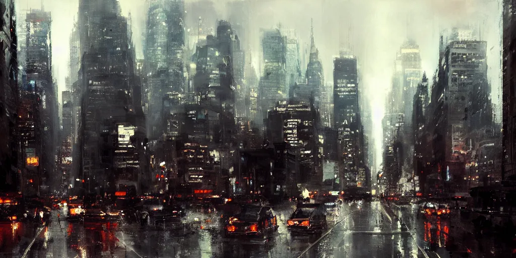 Image similar to a new york cityscape painting by jeremy mann, high resolution, 4 k