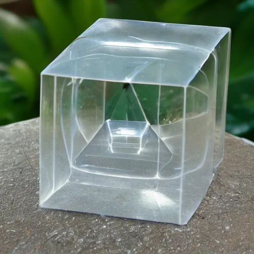 Prompt: transparent cube in transparent sphere in transparent cylinder in transparent dodecahedron