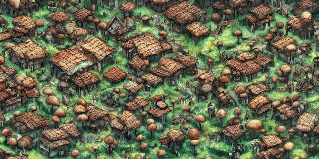 Prompt: mushroom village by max hay, intricate, detailed, photorealistic imagery, artstation